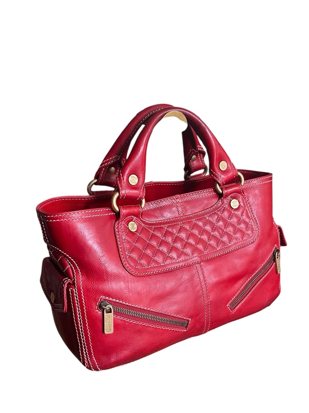 Authentic Celine Boogie Red Leather Satchel Tote Bag Italy - Picture 8 of 17